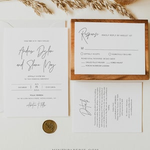 Minimal Wedding Invitation Set, Elegant, Modern, Simple, Traditional, 100% Editable Template, Includes Invite, RSVP, Detail, Templett #0026A