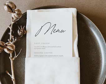 Minimalist Menu Template, Printable Modern & Simple Wedding Dinner Menu Card, 100% Editable, INSTANT DOWNLOAD, Templett #0024-207WM