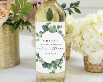 Eucalyptus Wine Bottle Label Template, Printable Wedding or Bridal Shower Wine Favor, Editable Text, INSTANT DOWNLOAD, Templett #036-114WL