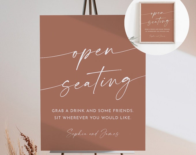 Open Seating Wedding Sign, Bohemian, Sit Anywhere Welcome Sign, Editable Template, Instant Download, Templett, 8x10 and 18x24 #0034T-32S