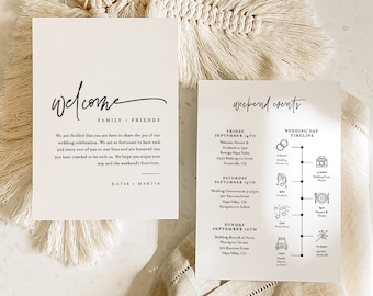 Minimalist Welcome Letter & Timeline Template, Wedding Order of Events, Itinerary, INSTANT DOWNLOAD, 100% Editable, Templett #0009-168WB