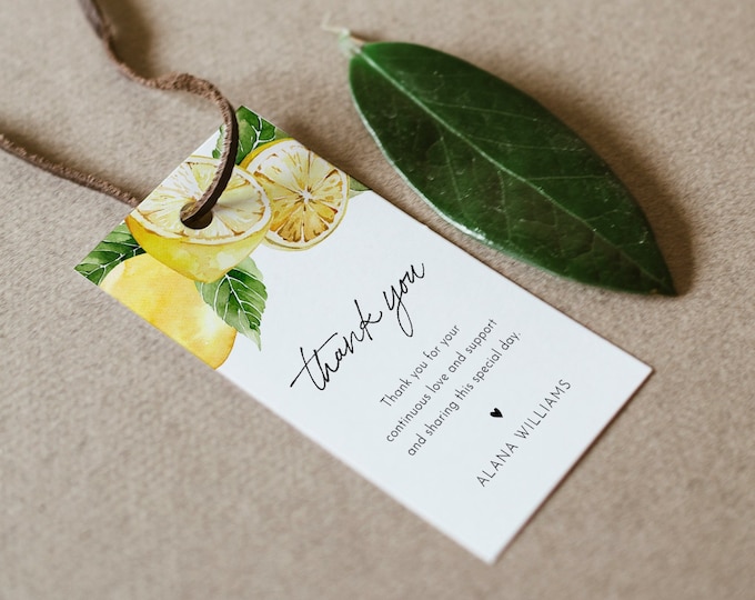 Citrus Lemon Favor Tag for Bridal Shower or Wedding, Welcome Bag Tag, Lemon Thank You Tag, INSTANT DOWNLOAD, Editable Text #0027-209FT