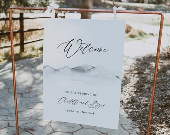 Watercolor Mountain Wedding Welcome Sign, Printable Minimalist Wedding, Bridal Shower Sign Template, Instant Download, Templett #004-227LS