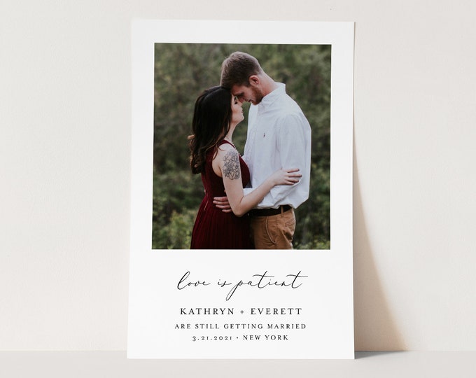 Photo Change of Plans, Postponed Wedding Date Announcement, Love Is Patient, 100% Editable, Instant Download, Templett, 4x6 #045-112PA2