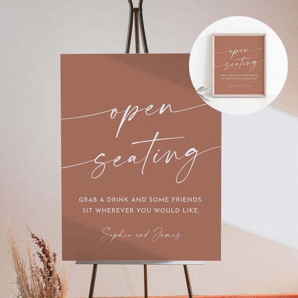 Open Seating Wedding Sign, Bohemian, Sit Anywhere Welcome Sign, Editable Template, Instant Download, Templett, 8x10 and 18x24 #0034T-32S