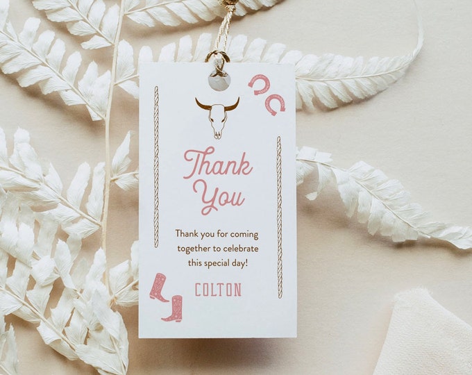 Western Favor Tag Template, Rodeo, Cowboy Thank You Tag, Girl Baby Shower, Bridal Shower Tag, Birthday, Editable, Templett #0040-233FT