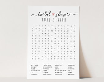 Bridal Shower Game, Word Search Game, Wedding Shower Game, Printable Wordsearch Card, Instant Download, Digital, Templett #030-101WS