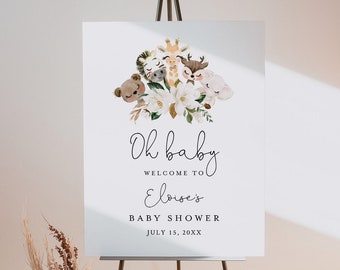 Baby Shower Welcome Sign Template, Printable Cute Animal Baby Shower Poster, Instant Download, 100% Editable Text, Templett #0008B -155LS