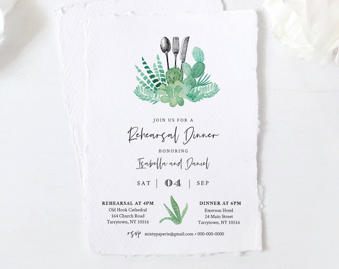 Rehearsal Dinner Invitation INSTANT DOWNLOAD, 100% Editable Template, Printable Wedding Rehearsal Invite, Succulent, Cactus #086-143RD