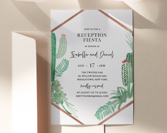 Reception Party Invitation, Succulent Casual Wedding Reception, Editable Template, Printable Elopement Invite, Instant Download #086-111WR