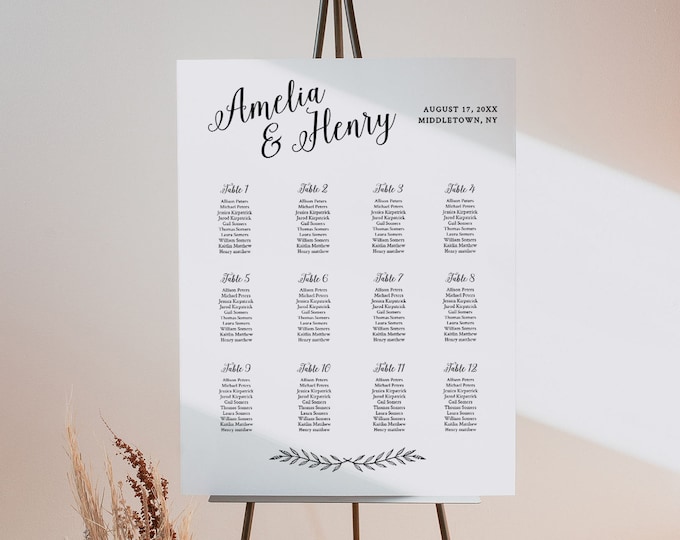 Printable Wedding Seating Chart, Seating Plan, Table Assignment, Custom, 100% Editable, Instant Download, Digital, DIY, Templett #012-201SC