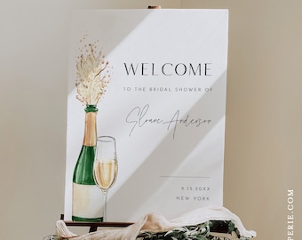 Bridal Shower Welcome Sign, Brunch Bubbly, Champagne, Modern, 100% Editable Template, Printable, Instant Download, Templett #0026D-278LS