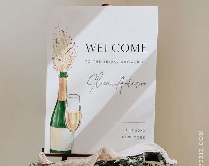 Bridal Shower Welcome Sign, Brunch Bubbly, Champagne, Modern, 100% Editable Template, Printable, Instant Download, Templett #0026D-278LS