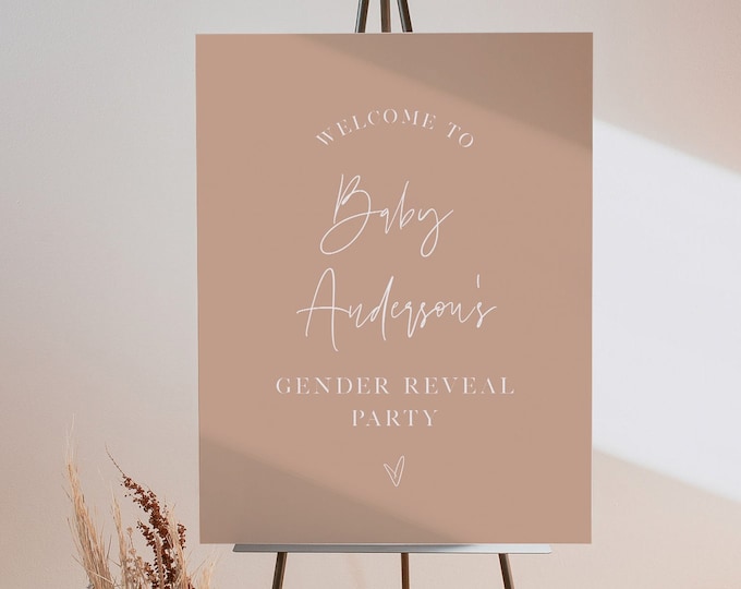 Bohemian Gender Reveal Welcome Sign, Gender Reveal Party Poster, Neutral, Terracotta, Editable Template, Instant, Templett #0009C-287LS