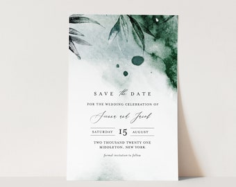 Mystic Waters Save the Date Template,Editable Modern Watercolor Wedding Date, Emerald, Templett, Digital, Instant Download #0002-174SD