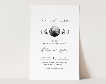 Celestial Save the Date Template, INSTANT DOWNLOAD, Printable Mountain Moon Wedding Date Card, Editable Text, Templett, 4x6 #0003-175SD