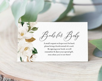 Magnolia Books for Baby Card, Book Request, Baby Shower Invitation Book Insert, 100% Editable Text, INSTANT DOWNLOAD, Templett #015-111BFB
