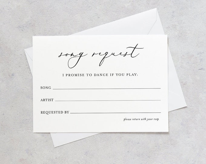 Minimalist Song Request Card, Printable Wedding DJ Request, Song Request RSVP Insert, Editable, Instant Download, Templett #045-103SR