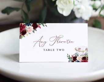 Tea Party Place Card Template, Printable Teacup Wedding Buffet Card with Meal Option, Instant Download, Editable, Templett #085B-153PC