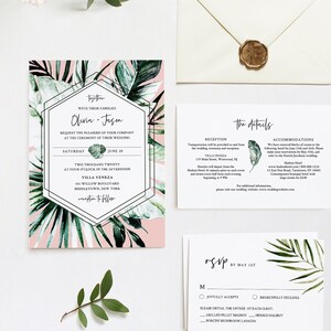 Tropical Wedding Invitation Suite, Editable Template, Beach Destination Wedding Invite, RSVP and Details, INSTANT DOWNLOAD, Templett #087D