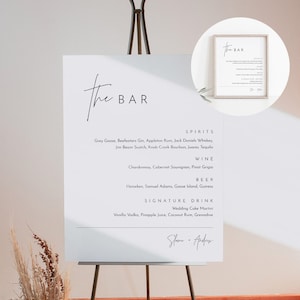 Minimalist Bar Menu Sign, Open Bar Sign, Alcohol Wedding Drink Menu, Editable Template, Instant Download, Templett, 8x10, 18x24 #0026-113BM