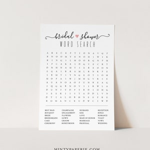 Bridal Shower Game, Word Search Game, Wedding Shower Game, Printable Wordsearch Card, Instant Download, Digital, Templett #030-101WS image 1