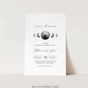 Celestial Save the Date Template, INSTANT DOWNLOAD, Printable Mountain Moon Wedding Date Card, Editable Text, Templett, 4x6 #0003-175SD