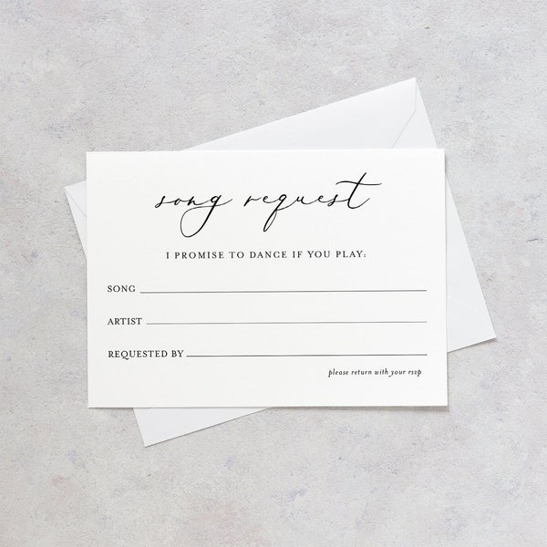 Minimalist Song Request Card, Printable Wedding DJ Request, Song Request RSVP Insert, Editable, Instant Download, Templett #045-103SR