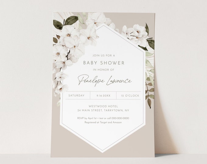 Bohemian Baby Shower Invitation, Baby Shower Invite, Boho, Pampas, Dried Foliage, Editable Template, Instant Download, Templett #0028B-221BA