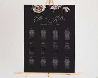 Moody Seating Chart Template, Printable Vintage Floral Wedding Seating Plan, Bridal Shower, 100% Editable Text, INSTANT DOWNLOAD #009-230SC