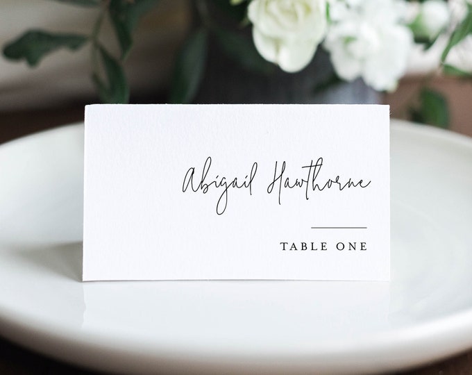 Minimalist Place Card Template, Printable Rustic Wedding Escort Card with Meal Option, INSTANT DOWNLOAD, Editable, Templett #095A-172PC