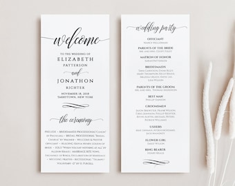 Wedding Program Printable, Order of Service, Minimalist Ceremony Program Template, Instant Download, 100% Editable, Digital #020-201WP