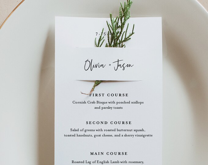 Tropical Menu Card Template, Greenery Wedding Menu, Printable DIY Menu, Unique Menu, 100% Editable, INSTANT DOWNLOAD, 3.5x8.5 #087-160WM