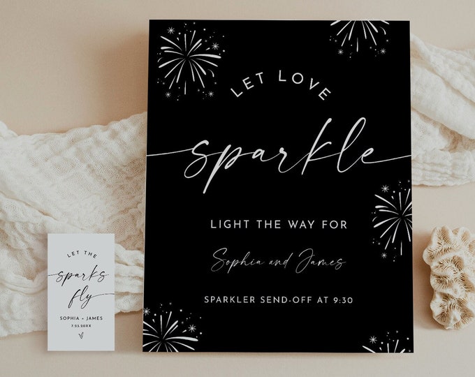 Sparkler Send Off Sign and Tag, Classic Black Wedding, Editable Template, Personalize Sparkler Sign and Tag, Templett #0034B-106SPR