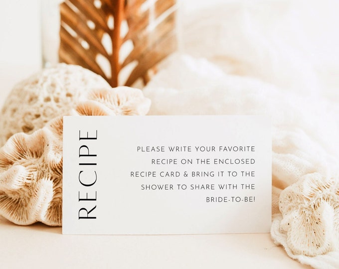 Minimal Recipe Request Card, Share a Recipe, Bridal Shower Insert, Instant Download, Editable Template, Templett, 3.5x2 #0026-136RCR