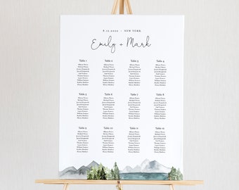 Lake Seating Chart Poster, Printable Wedding Seating Sign, Instant Download, Editable Template, Templett, US & UK Sizes #017A-257SC