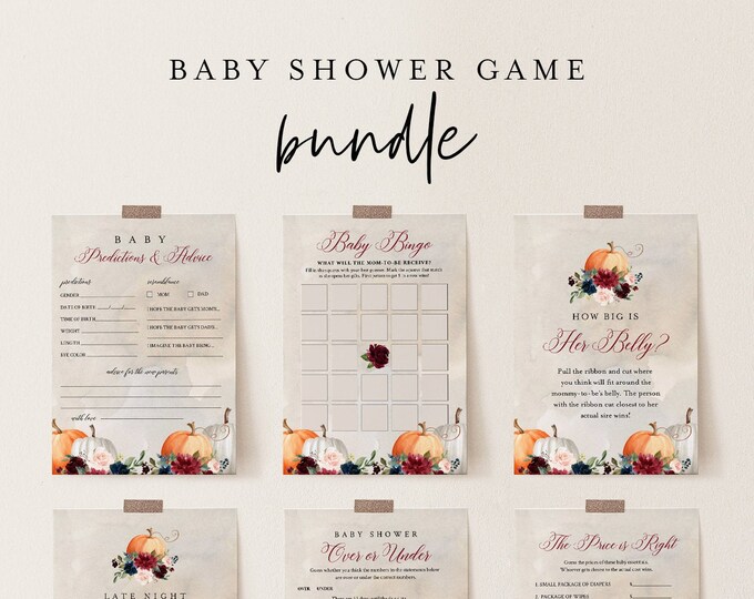 Baby Shower Game Bundle, Fall Pumpkin Baby Shower, Editable Template, Personalize, Instant Download, Printable, Templett #072A-BBGB