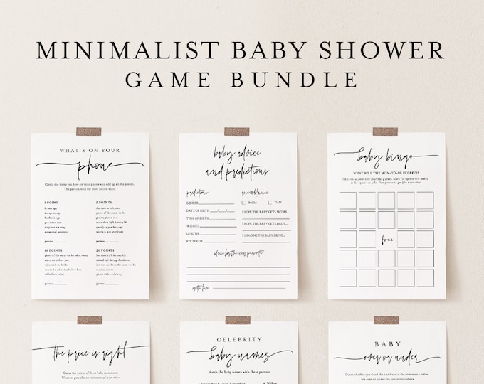 Minimalist Baby Shower Game Bundle, 35 Games, Modern Baby Shower, Editable Template, Personalize, Instant Download, Templett #0009-BBGB