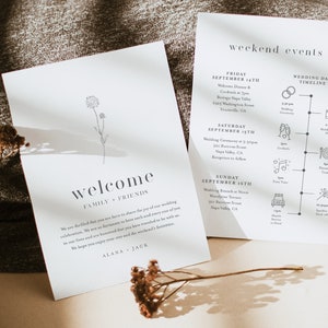 Dandelion Welcome Letter & Timeline Template, Minimalist Wedding Order of Events, Itinerary, INSTANT DOWNLOAD, Editable Text #0006A-151WB