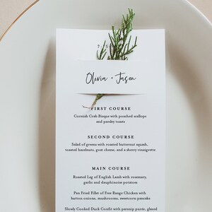 Tropische menukaartsjabloon, groen bruiloftsmenu, afdrukbaar DIY-menu, uniek menu, 100% bewerkbaar, INSTANT DOWNLOAD, 3.5x8.5 #087-160WM