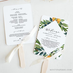 Citrus Fan Wedding Program, Printable Orange Order of Service Template, 100% Editable, INSTANT DOWNLOAD, Fan or Flat Program #084-420WP