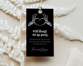 Gothic Wedding Favor Tag, Bridal Shower Tag, Death Do Us Part, Skeleton, Editable Thank You Tag, Instant Download, Templett #0045-236FT