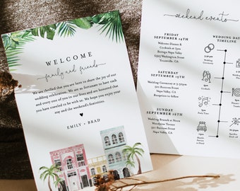 Charleston Welcome Letter & Timeline, Rainbow Row Wedding Order of Events, Itinerary, INSTANT DOWNLOAD, Editable Template #017B-146WB