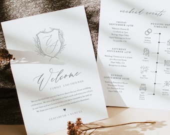 Wedding Itinerary, Welcome Letter Template, Welcome Bag Note, Order of Events, Agenda, Icon Timeline, 100% Editable, Templett #0007-154WB