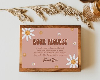 Groovy Books for Baby Card, Hippie Book Request, Retro 70's Baby Shower Invitation Book Insert, 100% Editable Text, Templett #051-156BFB