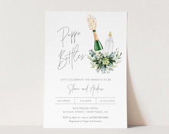 Poppin Bottles Baby Shower Invitation, Champagne, Printable Couples Baby Shower Invite, Editable Template, Instant Download #0026C-246BA