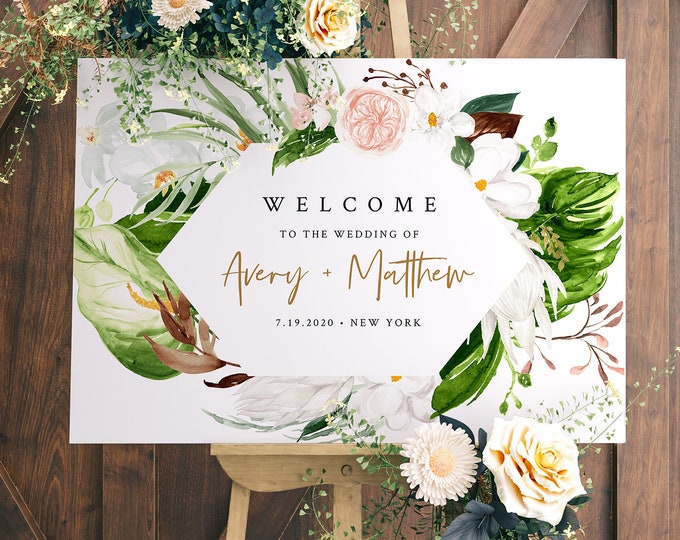 Tropical Welcome Sign Template, Bridal Shower, Instant Download, 100% Editable Text, Printable Wedding Poster Sign, Templett #079-179LS