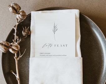 Lavender Menu Template, Printable Minimalist & Simple Modern Wedding Dinner Menu Card, 100% Editable, INSTANT DOWNLOAD, Templett 0006C-184WM