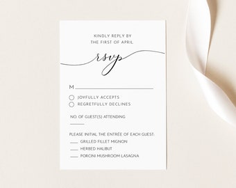 RSVP Card Template, Printable Wedding Response Card, 100% Editable Text, DIY Wedding, Calligraphy, Instant Download, Digital, Templett #024A