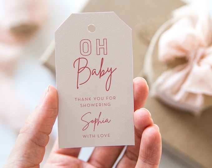 Modern Baby Shower Favor Tag, Oh Baby, Edgy Girl Baby Shower, Thank You Tag, Editable Template Instant Download, Templett #055-214FT